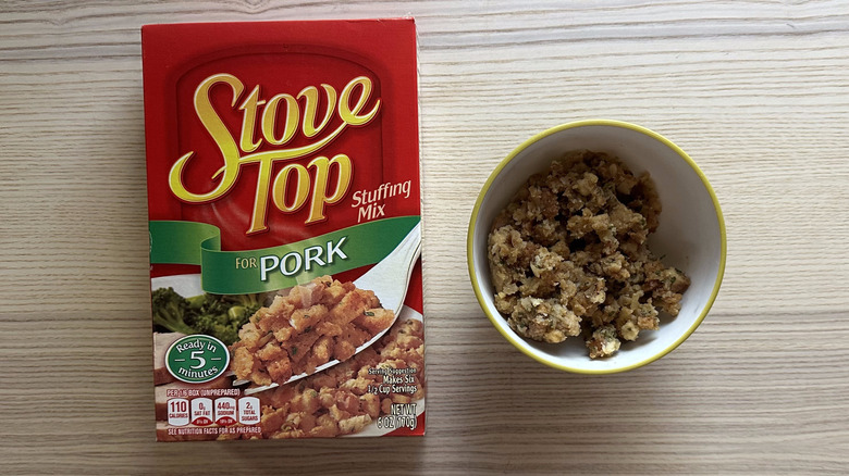Pork Stuffing Mix on wooden table