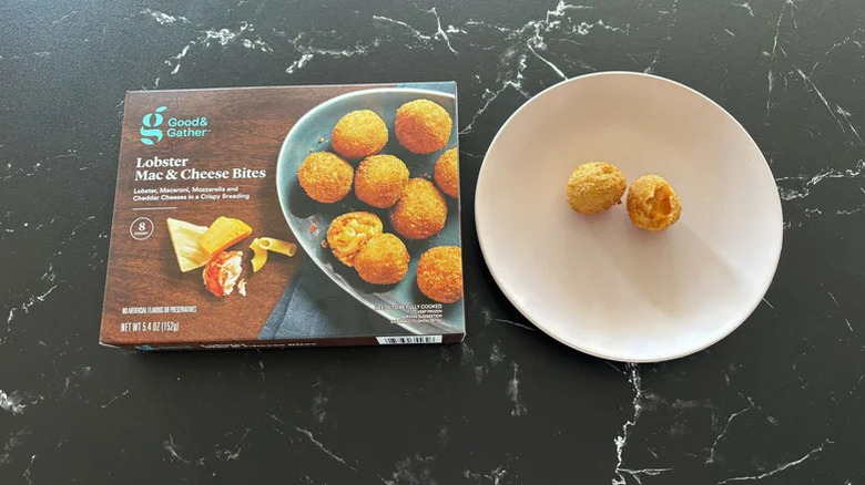 Preppared Lobster Mac and Cheese Bites on a plate