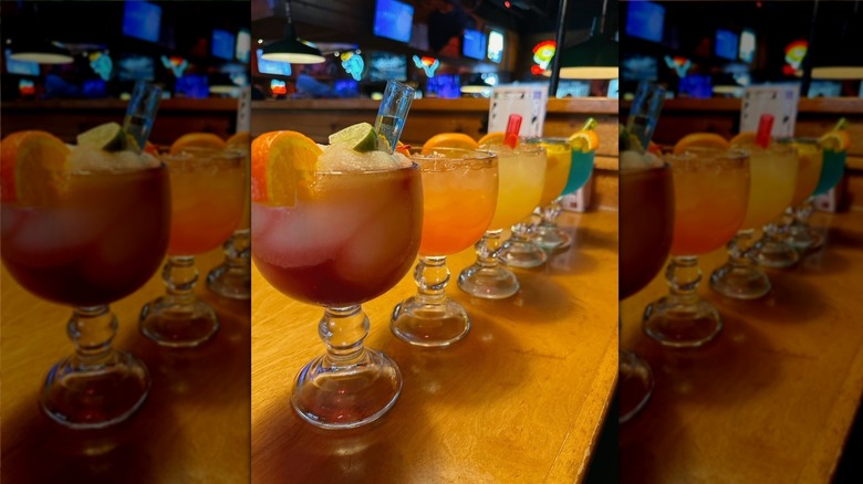 Margaritas lined up on bar at Texas Roadhouse