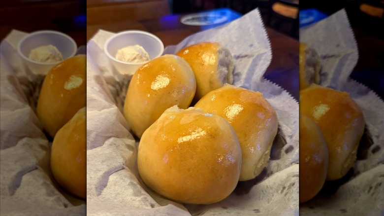 Close up of Texas Roadhouse bread basket, mirrored image