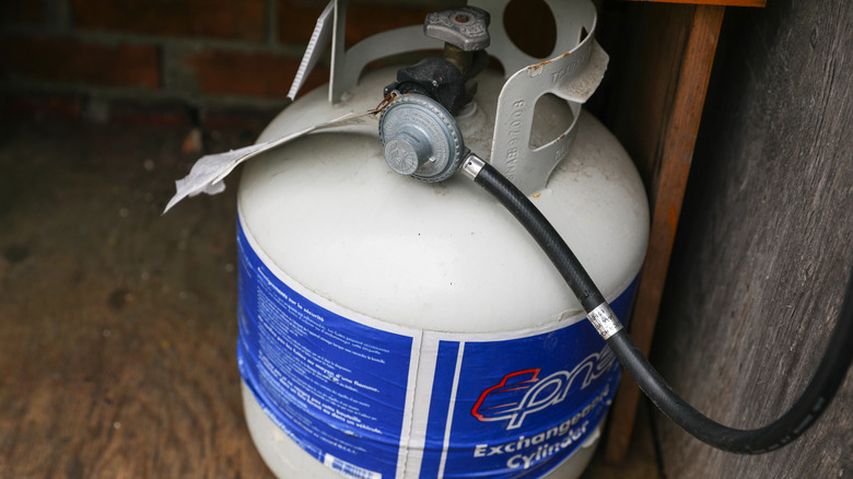 Propane tank with regulator and hose assembly