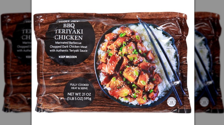 A brown bag that reads "BBQ Teriyaki Chicken"