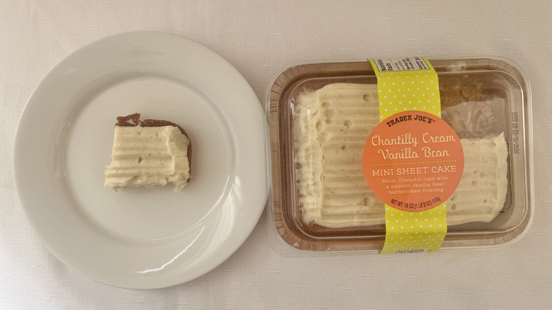 Slice of Chantilly cream vanilla bean cake on a plate