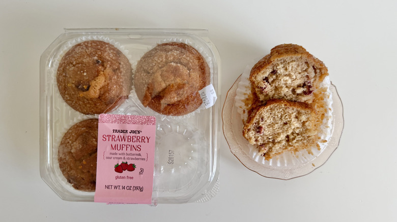 Strawberry muffin cut in half