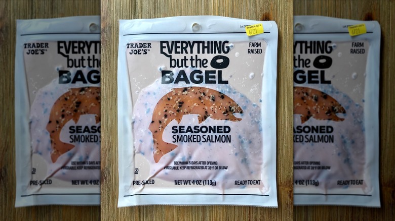 Everything But the Bagel Seasoned Smoked Salmon on wooden table