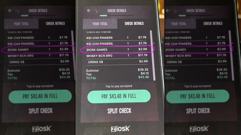 Applebee's game tablet showing price of playing
