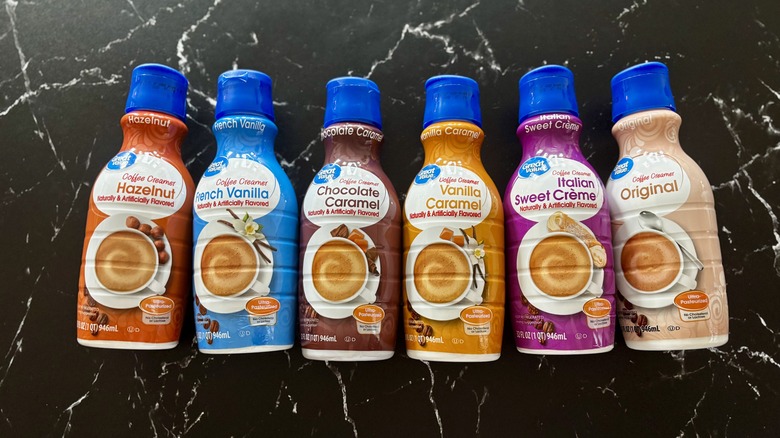 Great Value creamer bottles on countertop