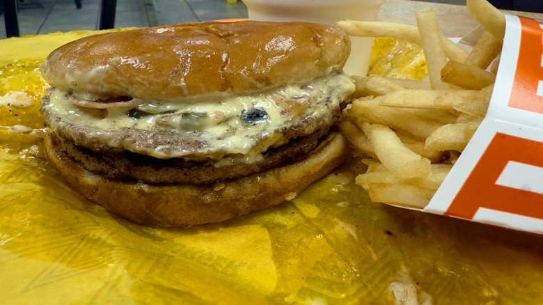 Monterey melt on yellow wrapper with fries