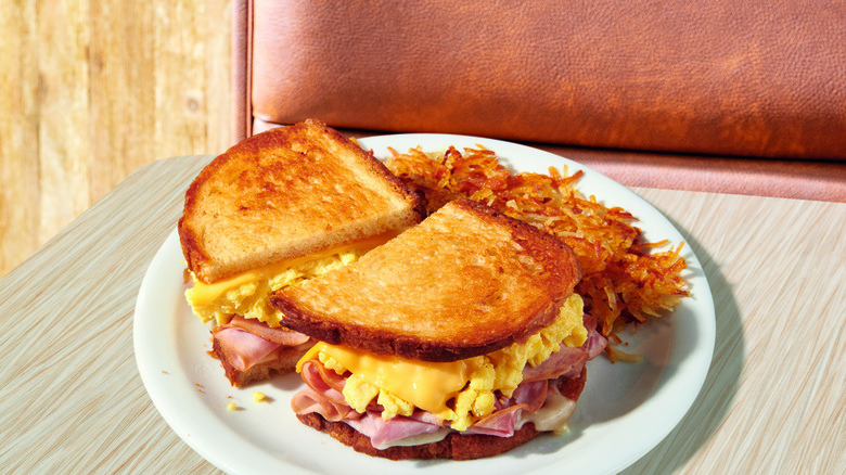 Denny's Moons Over My Hammy sandwich on white plate