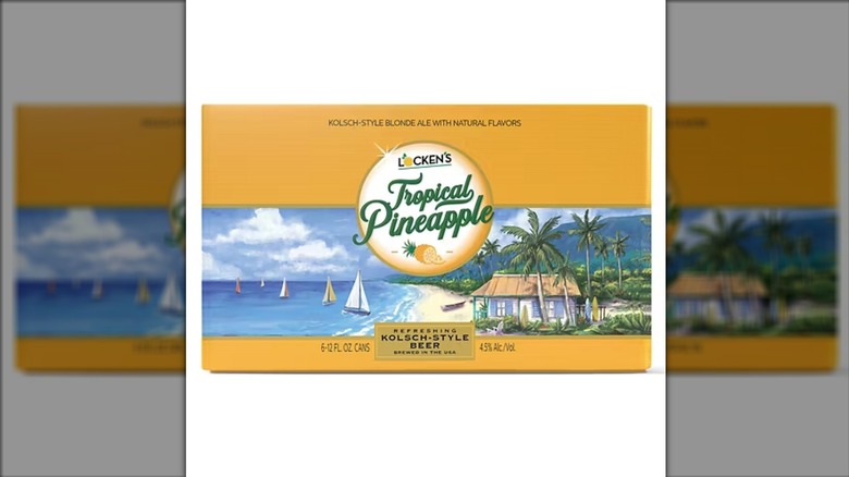 Aldi Locken Tropical Pineapple Kolsch Beer on white background