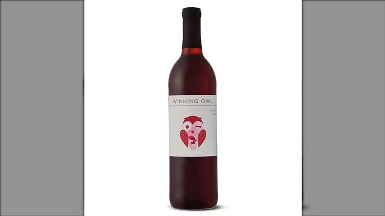 Aldi Winking Owl Sweet Red Wine on white background