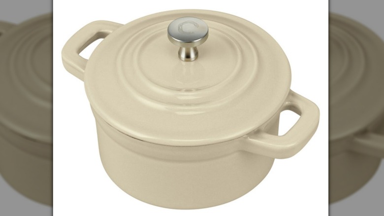 Cream-colored covered baking dish from Aldi