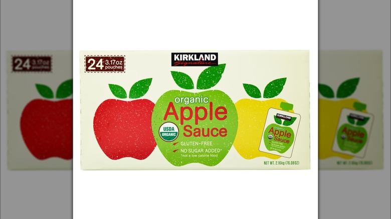 Exterior packaging of Kirkland applesauce pouch