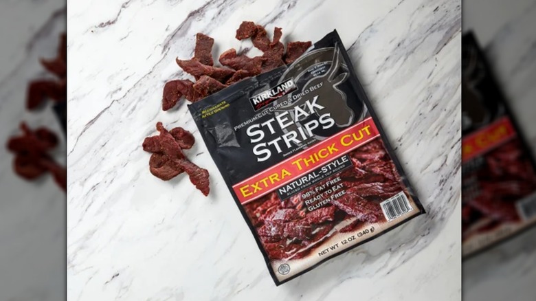 Kirkland brand steak strips package