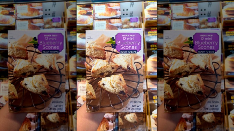 Box of Trader Joe's Mini Blueberry Scones at store