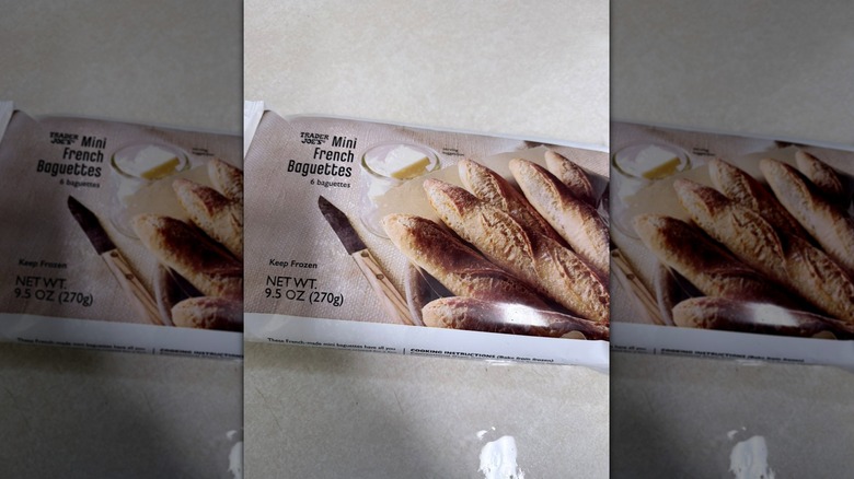 Package of Trader Joe's Mini French Baguettes on countertop