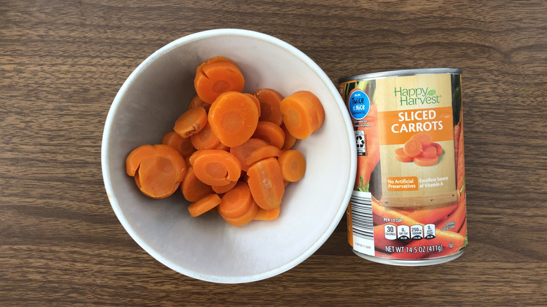 Aldi Happy Harvest canned sliced carrots in a bowl.