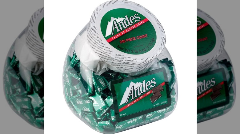 A jar of Andes Creme de Menthe Mints