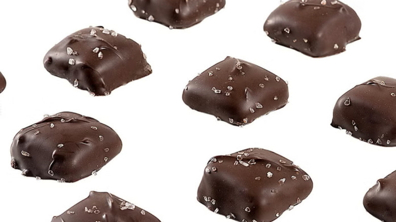 Sanders Dark Chocolate Sea Salt Caramels on white background
