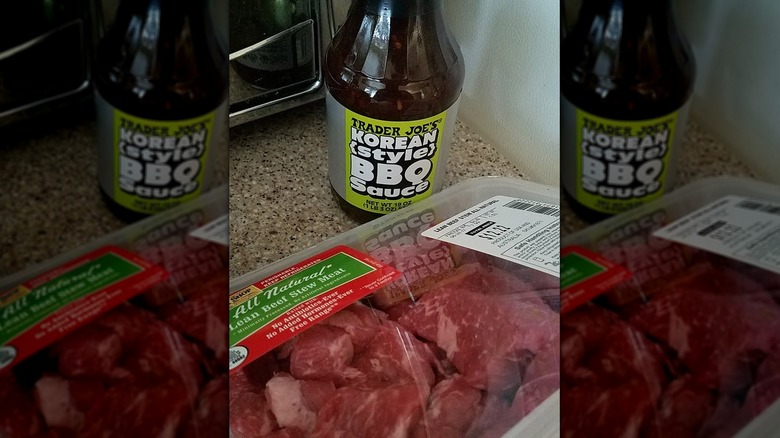 Trader Joe's Beef Stew Meat in package and Korean style BBQ sauce