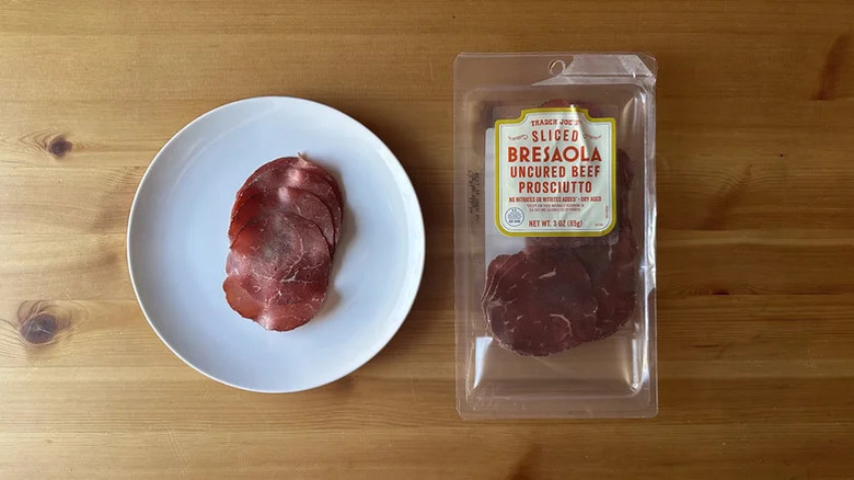 Sliced Bresaola Uncured Beef Prosciutto package on a table
