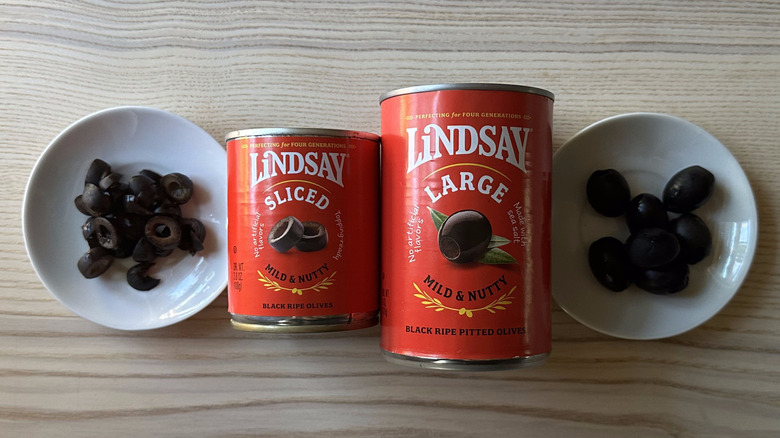 Lindsay black olives on small white plates