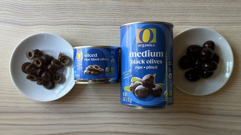 O Organics black olives on small white plates