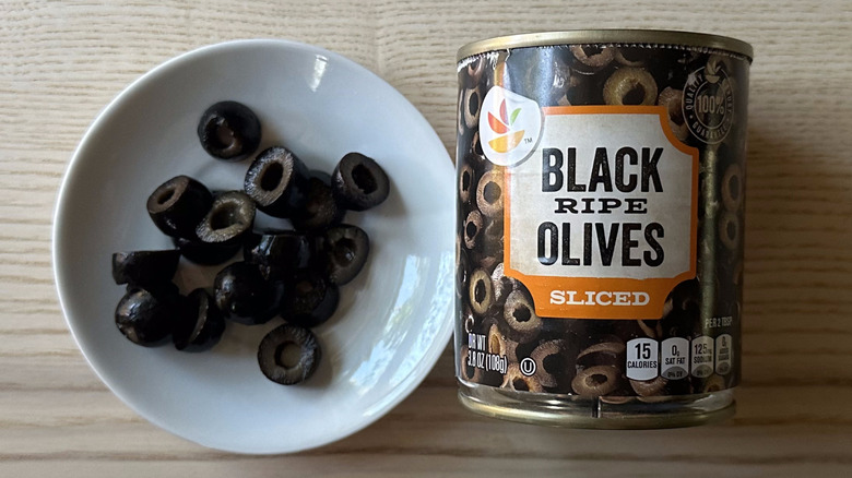 Stop & Shop black olives on small white plate