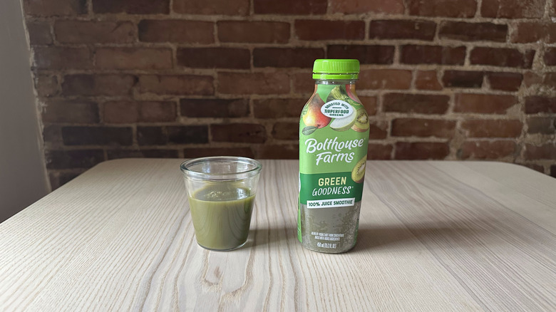 Bolthouse Farms Green Goodness smoothie on wooden table