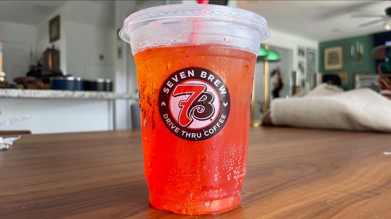 7 Brew Pixie Stick soda on table