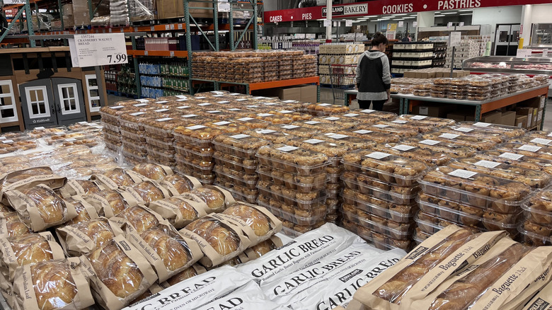 Bread and other baked goods on table at Costco