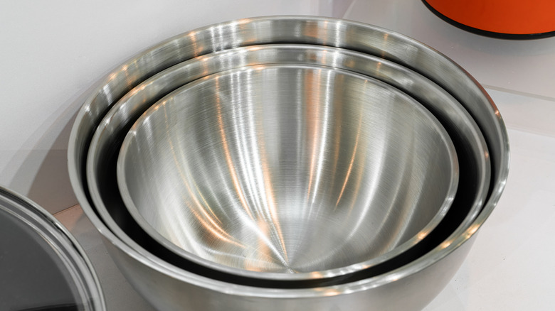 Clean stainless steel bowls in various sizes