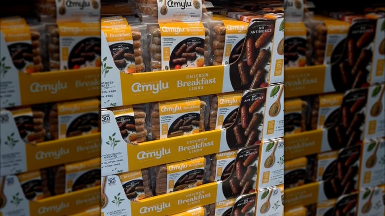 Amylu Chicken Breakfast Sausage Links displayed at Costco
