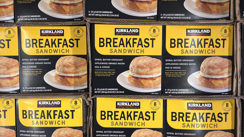 View of Kirkland Signature Breakfast Sandwich in freezer