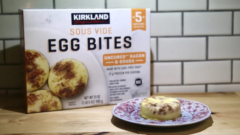 One Kirkland Signature Bacon Gouda Egg Bite on a plate