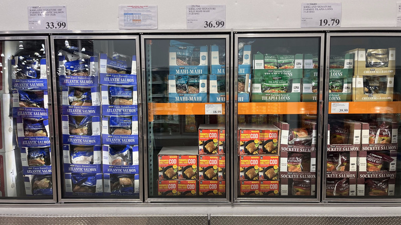 Products in frozen food section of Costco