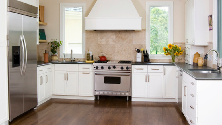 high end custom kitchen with white cabinets