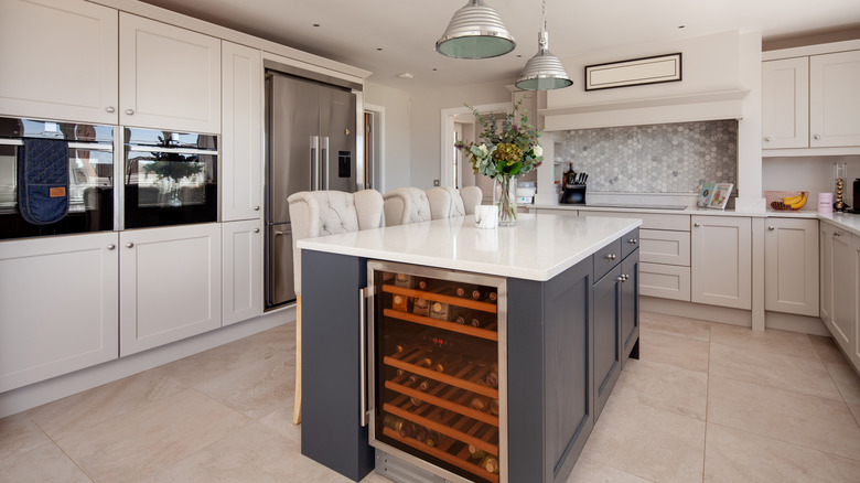 kitchen with wine fridge in island