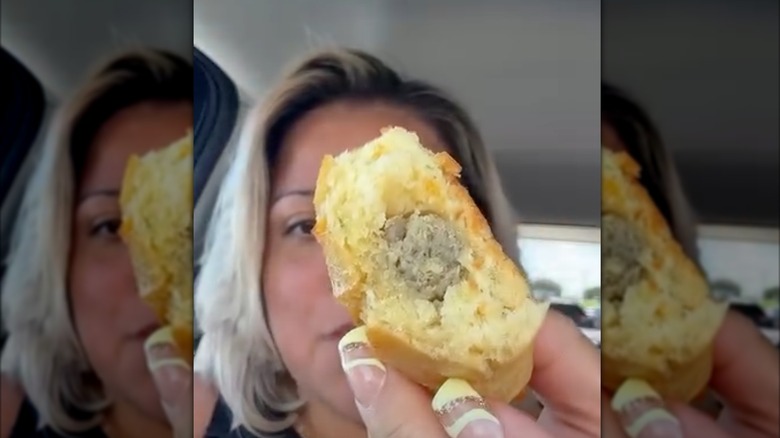 Close up of Buc-ee's Jalapeño Cheddar Sausage Biscuit Wrap