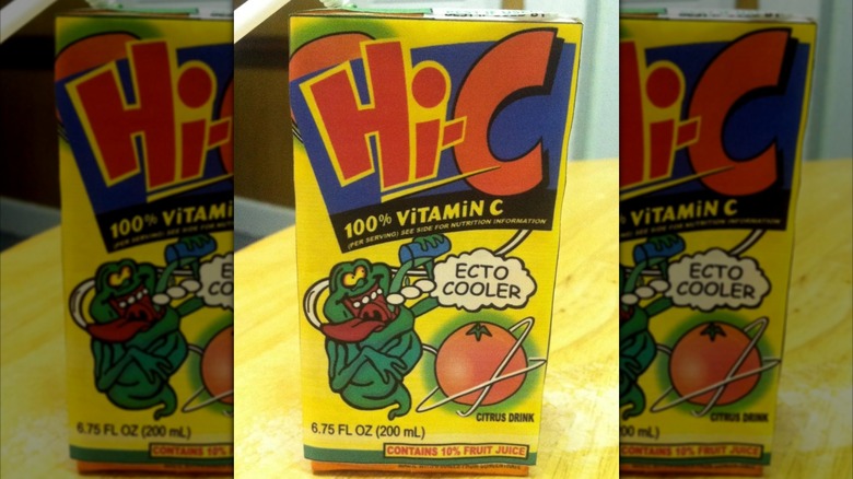 Mirrored image of Hi-C Ecto Cooler Juice Box on wooden table