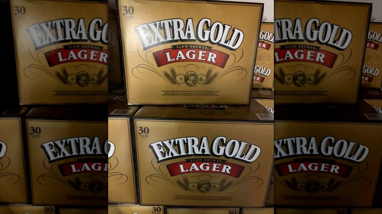 Stacked boxes of Extra Gold Lager