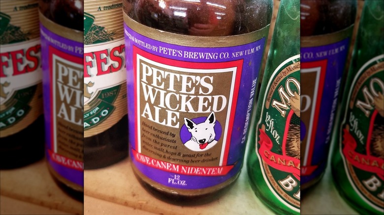 Mirrored image of bottle of Pete's Wicked Ale