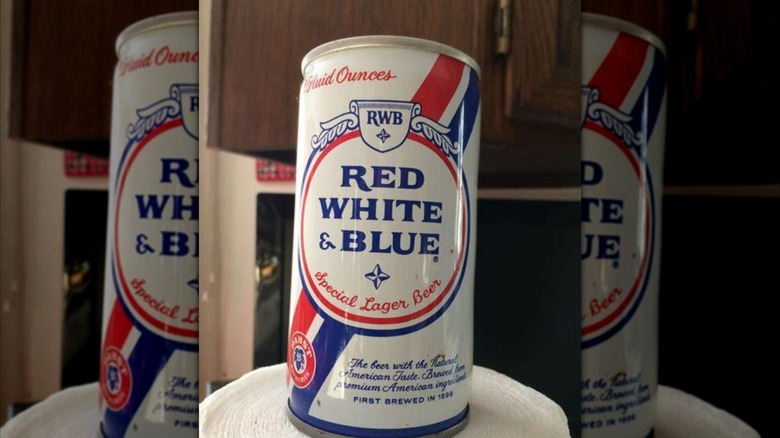 Mirrored image of Red White & Blue can