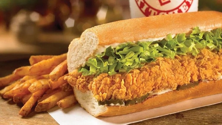 Popeyes chicken po'boy with fries