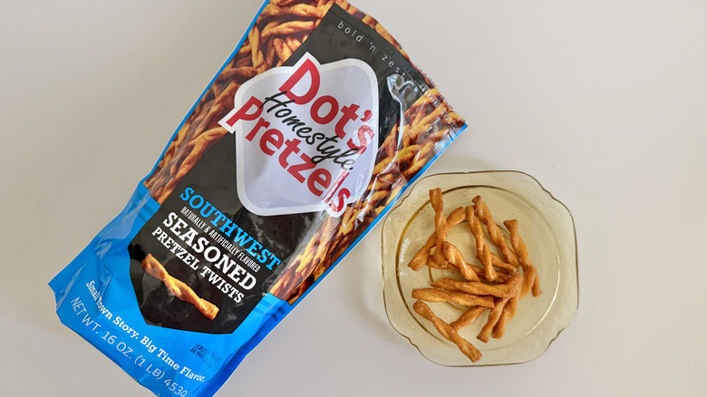 Bag of Dot's Southwest pretzels on a table
