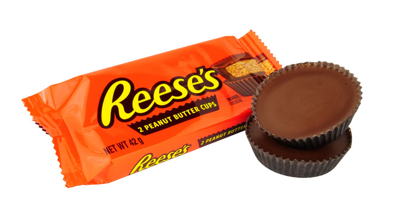 Reese's peanut butter cups on white background