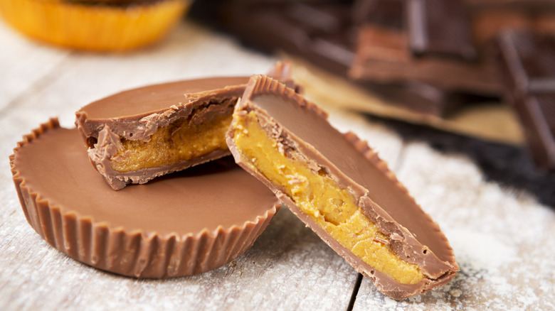 Homemade peanut butter cups arranged on table