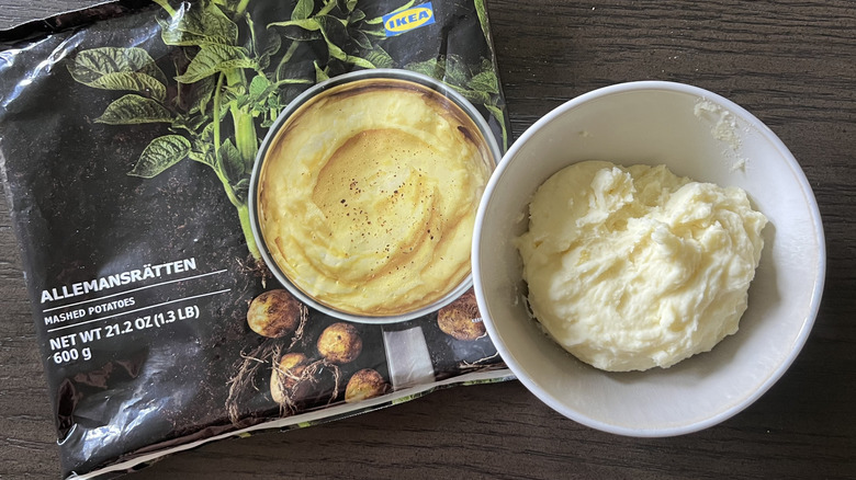 IKEA frozen mashed potatoes in a bowl.