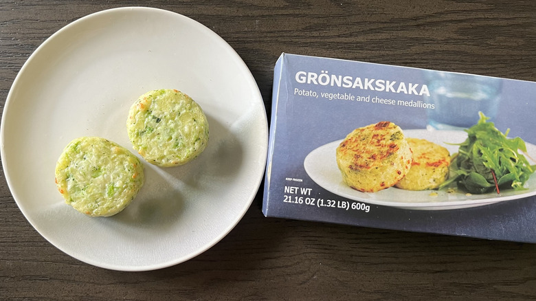 IKEA frozen potato and cheese medallions on a plate