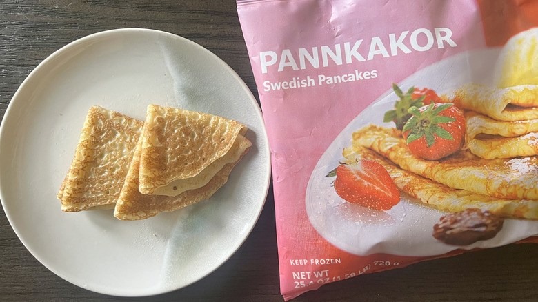 IKEA frozen Swedish pancakes on a plate.